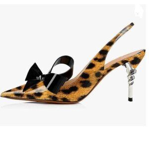 Elegant Leopard Print Slingback Heels with Black Bow